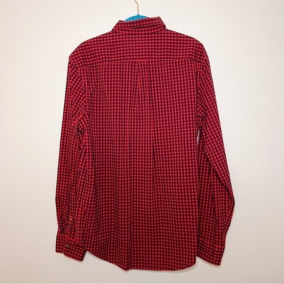 Old Navy Red Navy Gingham Plaid Everyday Slim Fit Built in Flex Dress Shirt Med - Picture 2 of 6